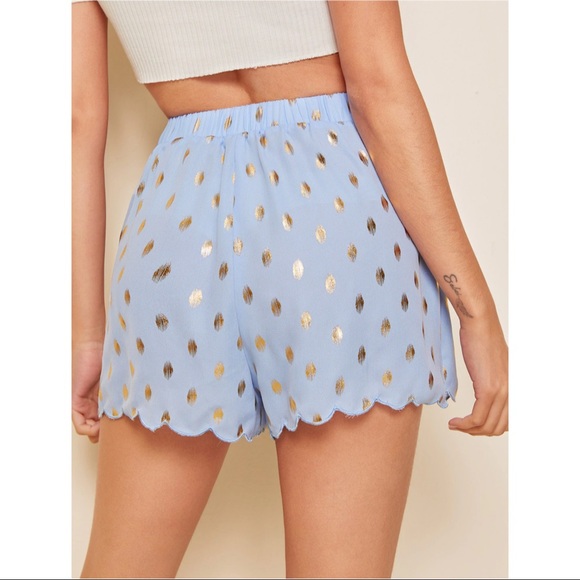 Scallop Hem Gold Polka Dot Shorts - Picture 5 of 6